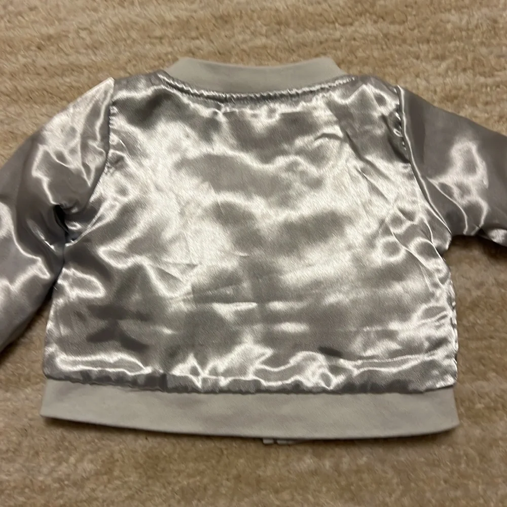 NWOT Miniclasix Silver Satiny jacket with matching shirt with tutu and pants